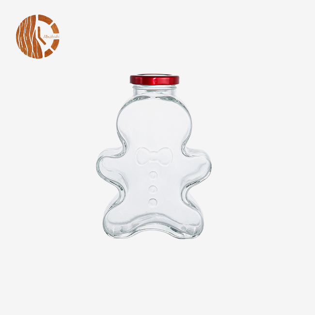 Gingerbread Man Shaped Glass Storage Jar with Red Metal Lid